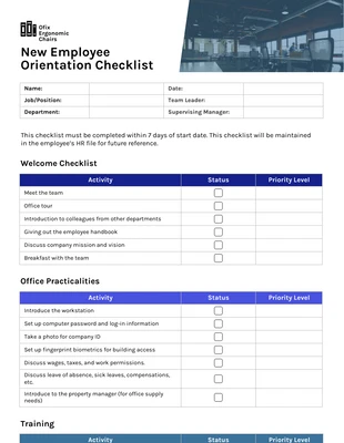 Free interactive Template: New Employee Orientation Checklist Template