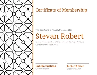 Free  Template: Modern Pattern Culture Center Membership Certificate Template