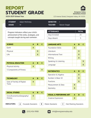 business  Template: Grade Report Template