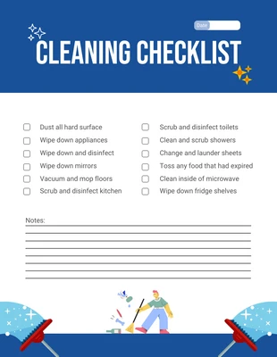 Free interactive Template: Blue White Minimalist Cleaning Checklist Template