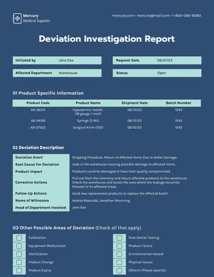 Free interactive Template: Deviation Investigation Report Example Template