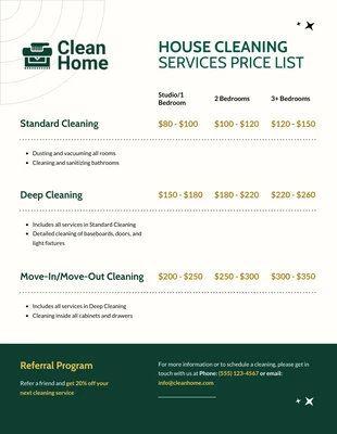 business  Template: House Cleaning Services Price List Template