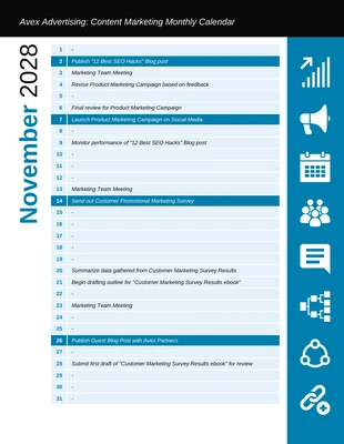 business  Template: Marketing Monthly Calendar Schedule