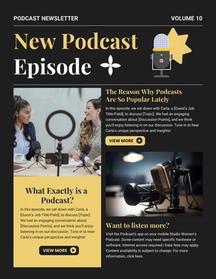 Free  Template: Black Yellow Podcast Episode Newsletter Template