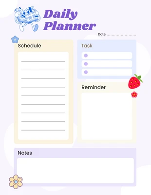 Free  Template: Purple Cute Daily Planner Template