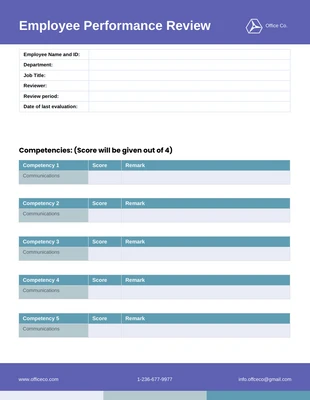 Free  Template: Template for Employee Performance Review Template