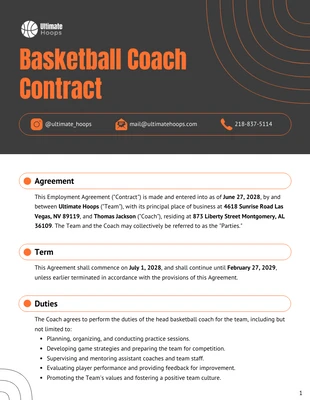 premium  Template: Basketball Coach Contract Template