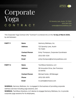 Free  Template: Corporate Yoga Contract Template