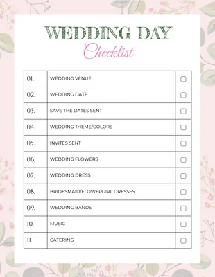 Free interactive Template: Pink Rose Wedding Day Checklist Template