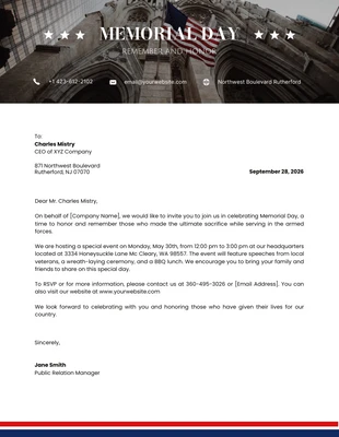 Free  Template: America Flag Memorial Day Letterhead