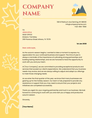 Free  Template: Yellow Modern Illustration Business Autumn Letterhead