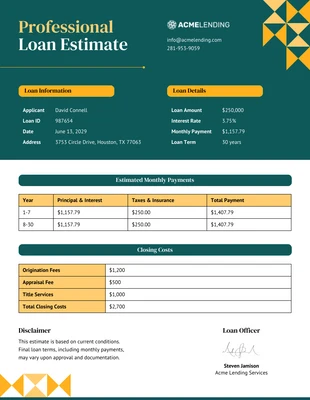 business  Template: Professional Loan Estimate Template