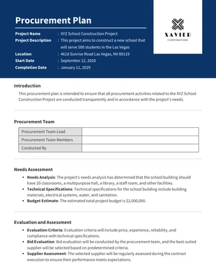 business  Template: Blue Procurement Plan Template