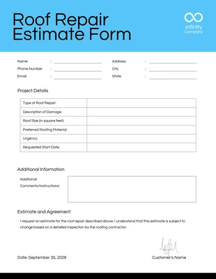 Free  Template: Roof Repair Estimate Form Template