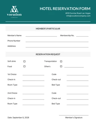 business  Template: Reservation Form Template