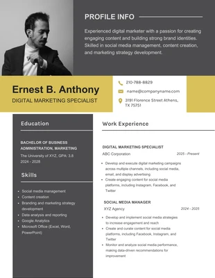 Free  Template: Black White Gold Modern Resume Design Template