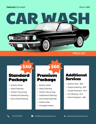 Free  Template: Retro Cyan Orange Car Wash Price List Template