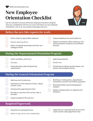 Free interactive Template: Multicolor New Employee Hire Orientation Checklist Template