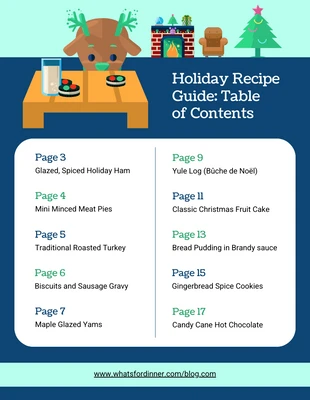 Free  Template: Cute Holiday Recipe Guide Table of Contents Template