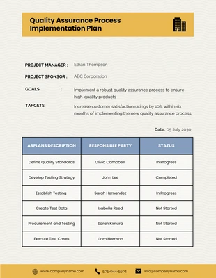 Free  Template: Quality Assurance Systems Implementation Plan