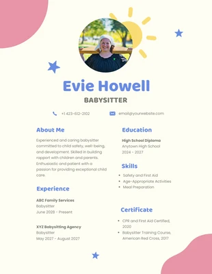 Free  Template: Pastel Colour Babysitter Resume Template