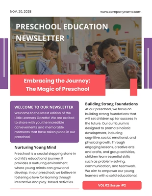 Free  Template: Red Purple Preschool Education Newsletter Template