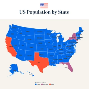 Free  Template: US Population by State Map Chart Template