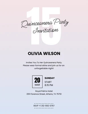 Free  Template: Quinceanera Party Invitation Gradient Blue And Pink