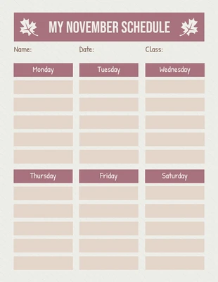 Free  Template: Beige Minimalist Pastel My November Schedule Template