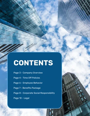 business  Template: Corporate Employee Handbook Table of Contents Template