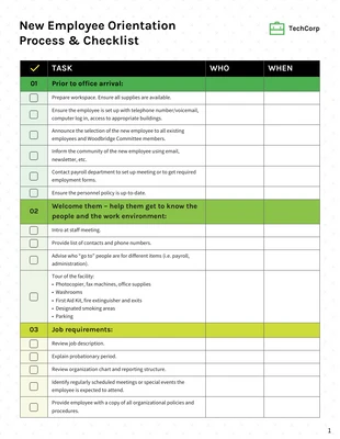 Free interactive Template: New Employee Orientation Process Checklist Template