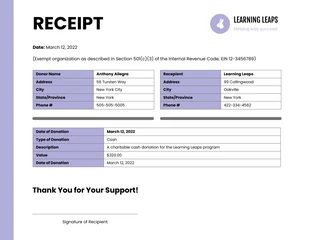 Free  Template: Nonprofit Donation Receipt Letter