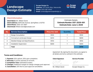 business  Template: Landscape Design Estimate Template