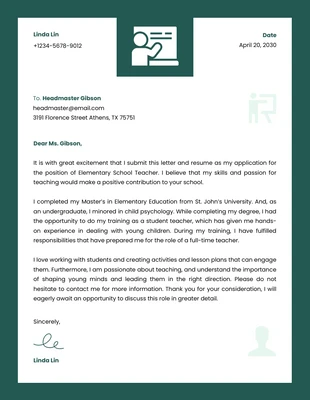 Free  Template: Green And White Clean Business Teacher Letterhead