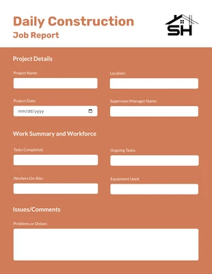 Free  Template: Construction Daily Job Report Form Template