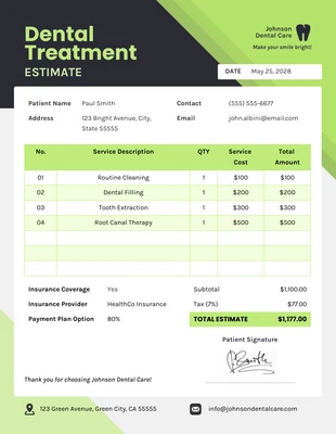 premium  Template: Dental Treatment Estimate Template