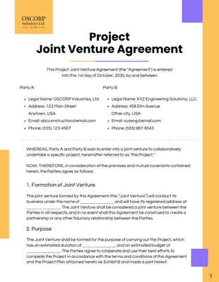 premium  Template: Cream Can Project Joint Venture Agreement Template