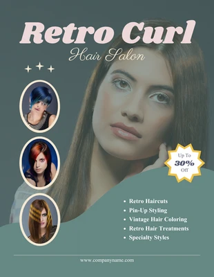 Free  Template: Retro Curl Hair Salon Flyer Template