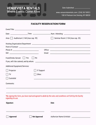 Free  Template: Simple Reservation Form Template