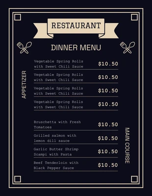 Free  Template: Black And Gold Elegant Dinner Menu