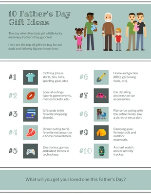 Free  Template: 10 Father's Day Gift Ideas List Infographic Template