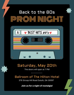 Free  Template: Black Retro Eighties Prom Night Poster