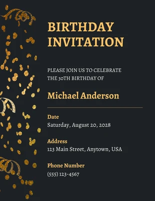 Free  Template: Light Gold Black 30th Birthday Invitations