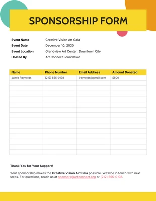 premium  Template: Sponsor Form Template