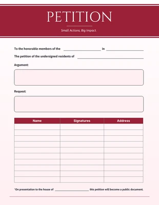 Free  Template: Red Petition Form Template