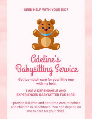 Free  Template: Babysitting Service Flyer Template