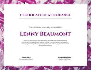 Free  Template: White Purple Abstract Attendance Certificate Template