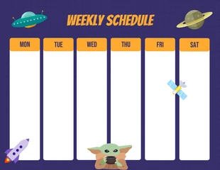 Free  Template: Dark Blue Modern Space Anime Weekly Schedule Template