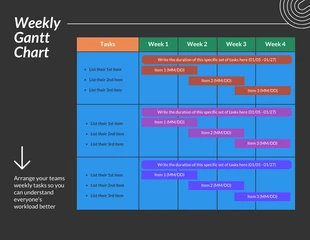 Free  Template: Dark Weekly Gantt Chart Template