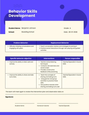 Free  Template: Behavior Plan Skills Development Template